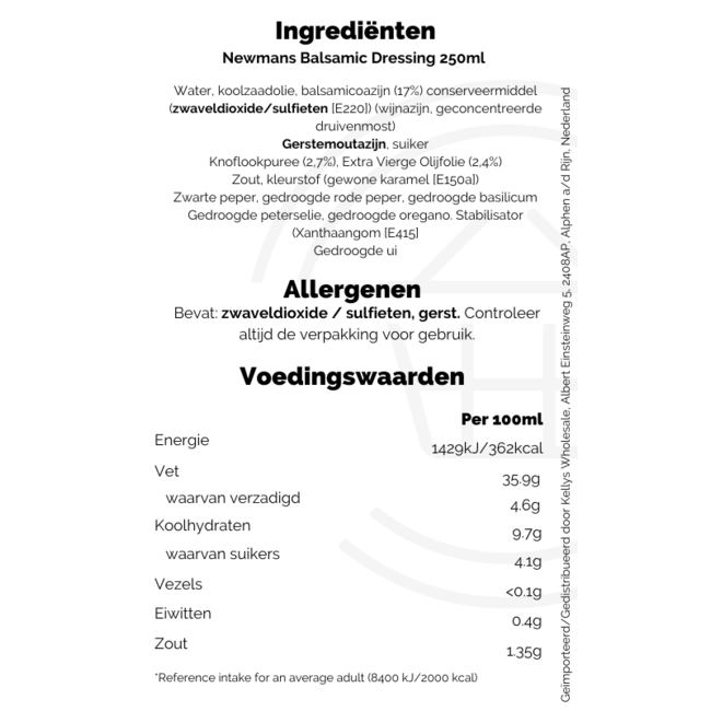 Newmans Balsamic Dressing 250ml THT: 31-07-2026
