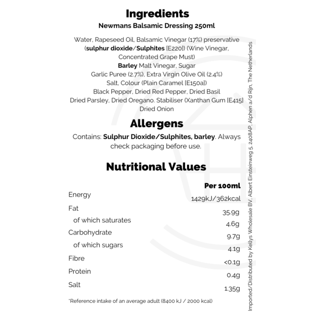 Newmans Balsamic Dressing 250ml BBD: 31-07-2026