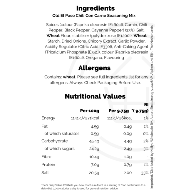 Old El Paso Chili Con Carne Seasoning Mix 39g