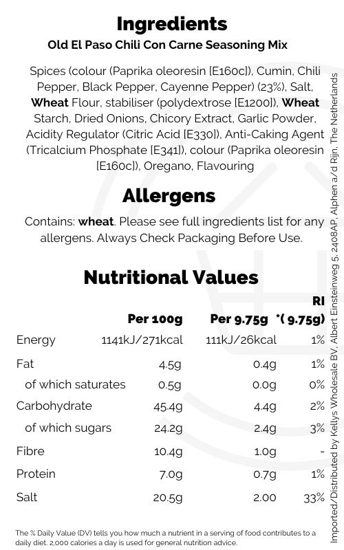 Old El Paso Chili Con Carne Seasoning Mix 39g Kellys Expat Shopping