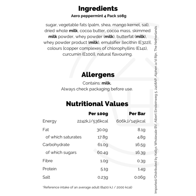 Nestle Aero Bubbly Peppermint Mint Chocolate Bar Multipack 4 Pack (4 x 27g)