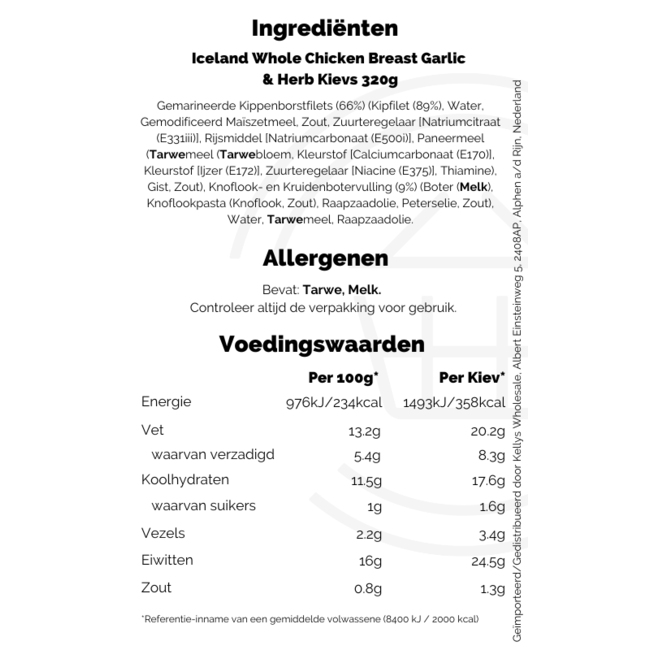 Whole Chicken Breast Garlic & Herb Kievs 320g