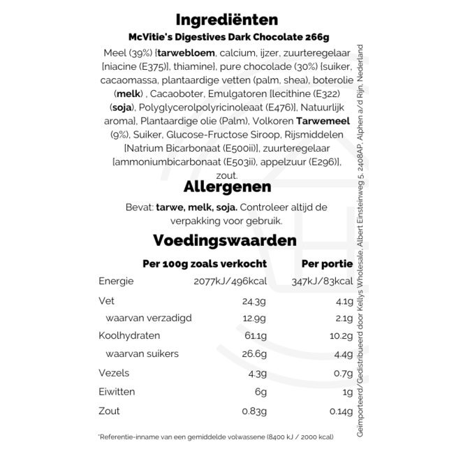 McVitie's Digestives Dark Chocolate 266g THT: 24-10-2026
