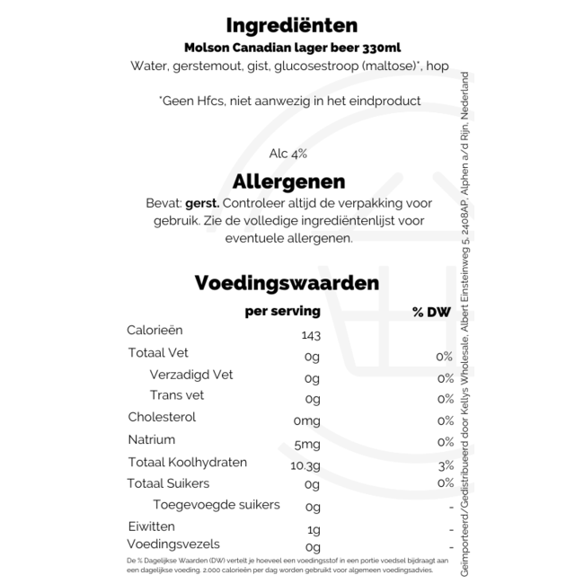 Molson Canadian Lager ABV4% 330ml