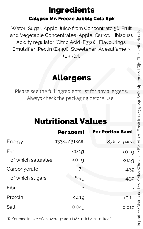 Mr. Freeze Jubbly Cola 8pk | Calypso | Popsicles - Kellys Expat Shopping
