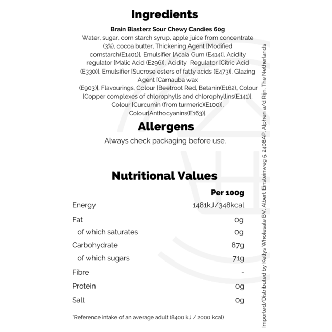 Brain Blasterz Sour Chewy Candies 60g BBD: 30-04-2026