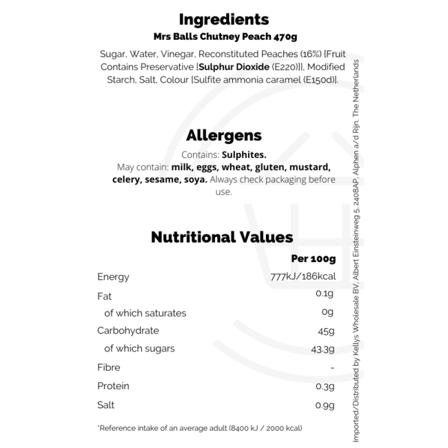 Mrs Balls Chutney Peach 470g