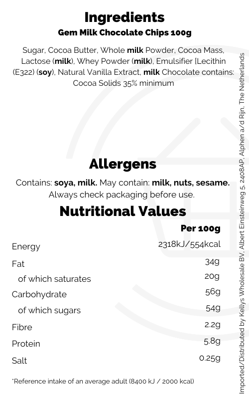 Gem Milk Chocolate Chips 100g Kellys Expat Shopping