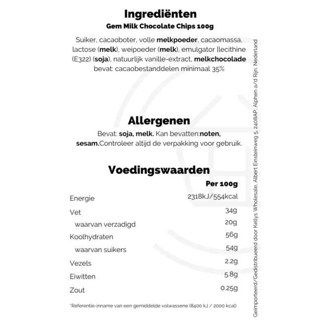 Gem Milk Chocolate Chips 100g