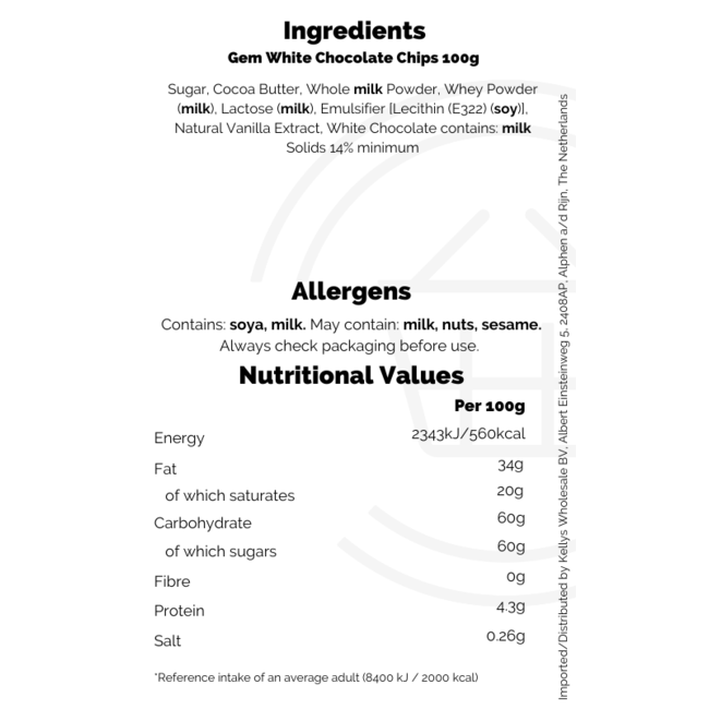 Gem White Chocolate Chips 100g