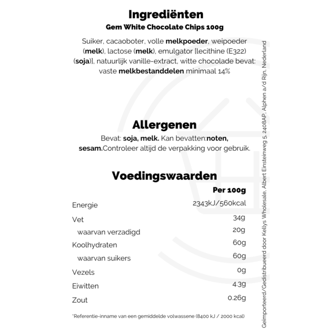 Gem White Chocolate Chips 100g