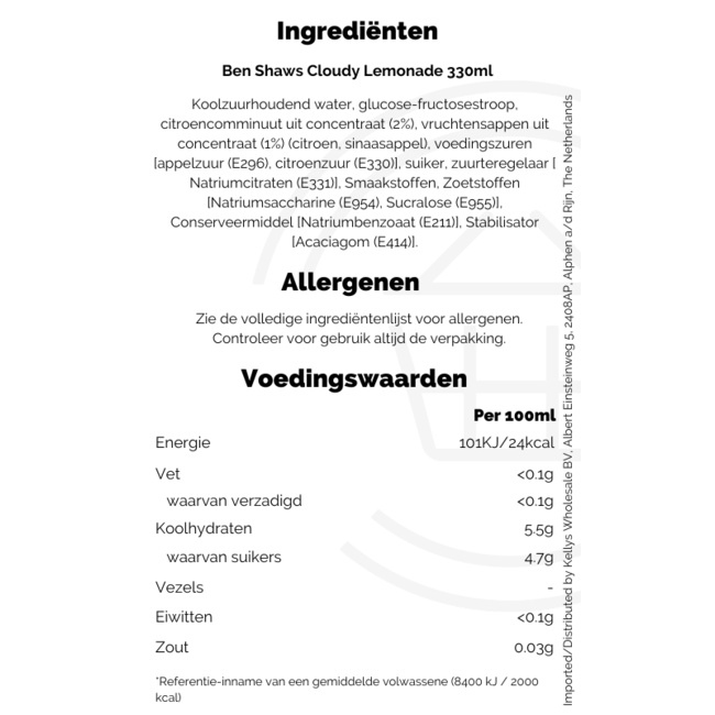 Ben Shaws Cloudy Lemonade 330ml