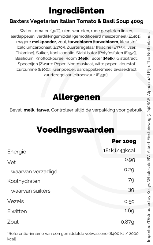 Baxters Veg. Italian Tomato&Basil Soup Soepen Kellys Expat Shopping