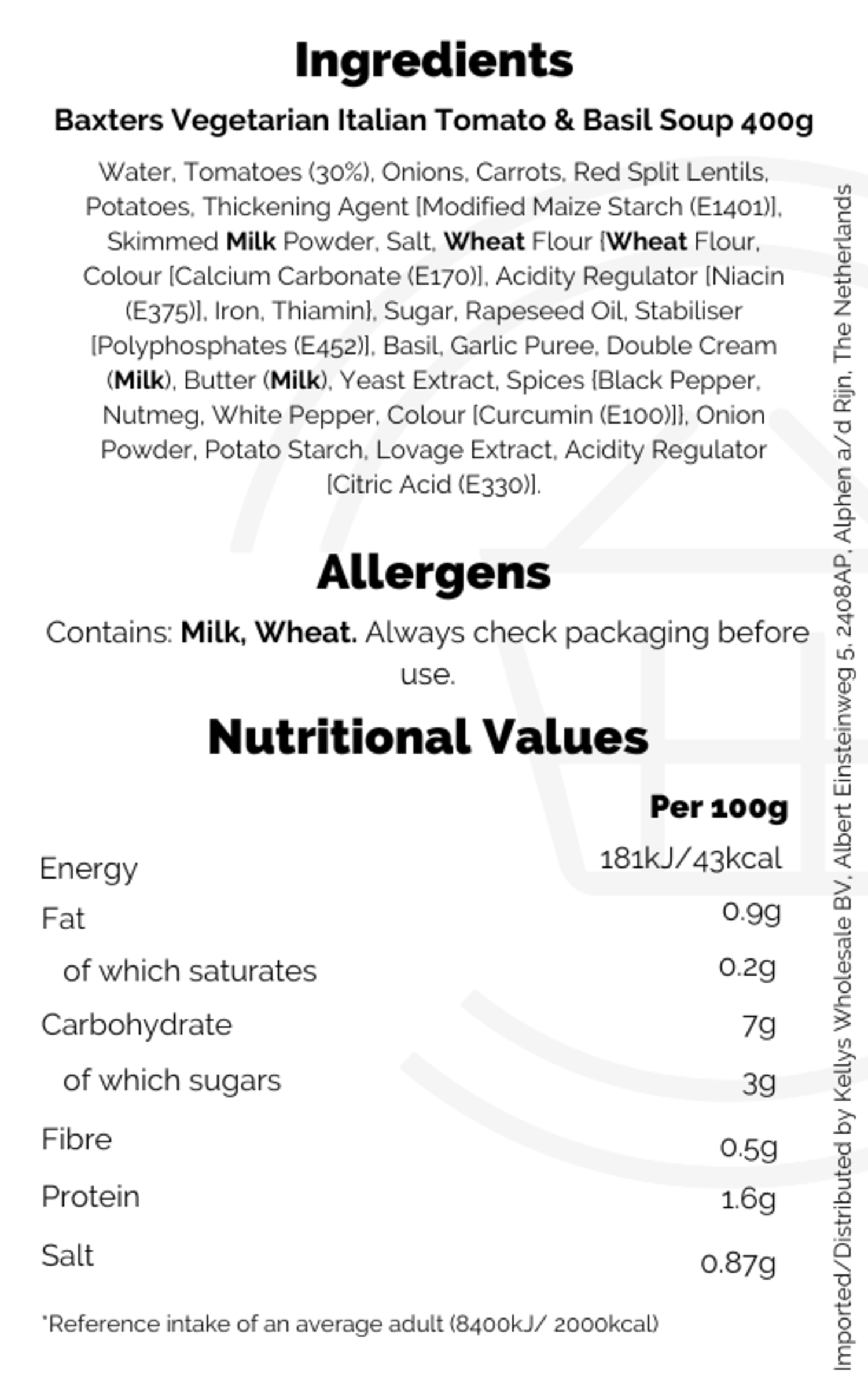 Baxters Vegetarian Italian Tomato & Basil Soup Soup Kellys Expat Shopping