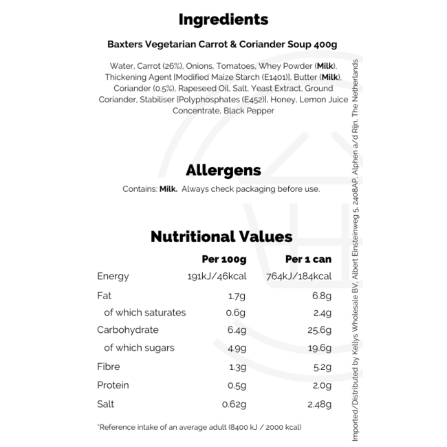 Baxters  Vegetarian Carrot & Coriander Soup 400g