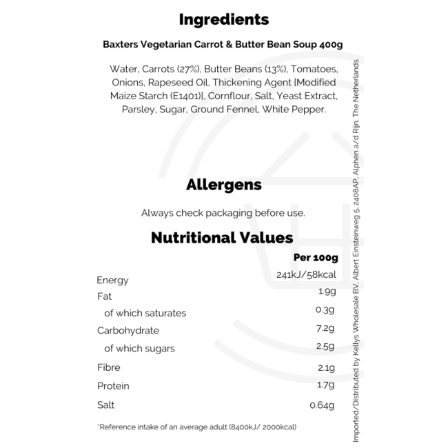 Baxters  Vegetarian Carrot & Butter Bean Soup 400g
