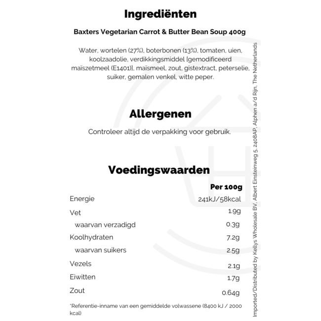 Baxters  Vegetarian Carrot & Butter Bean Soup 400g