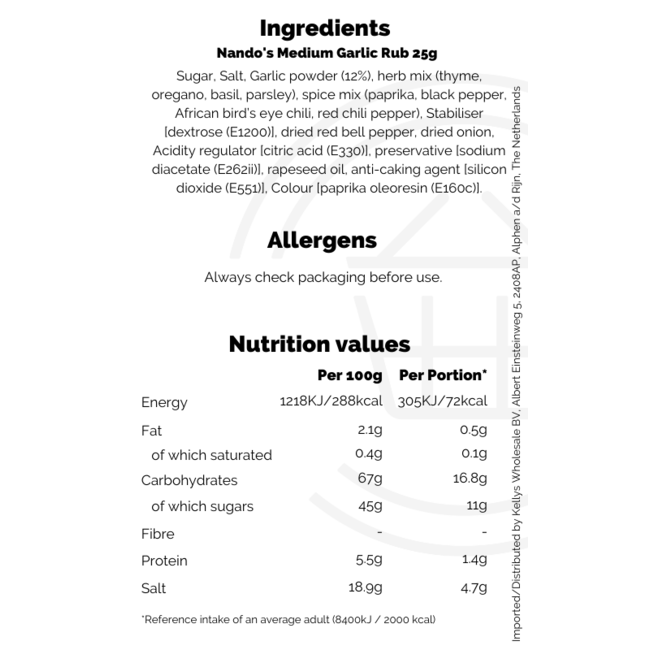 Nando's Medium Garlic Rub 25g – Gewürzmischung