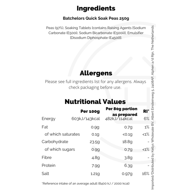 Batchelors Quick Soak Dried Peas 250g
