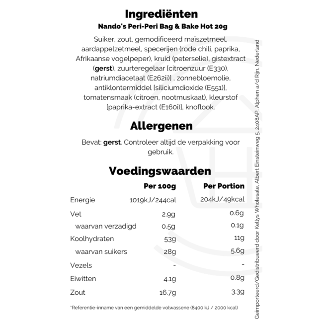 Nando's Peri-Peri Bag & Bake Hot 20g BBD: 05-12-2026