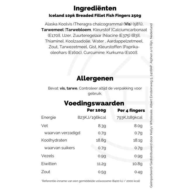 10pk Breaded Fillet Fish Fingers 250g – Tiefkühl-Fleisch- & Fischprodukt