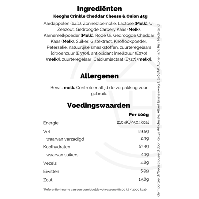 Keoghs Crinkle Cheddar Cheese & Onion 45g