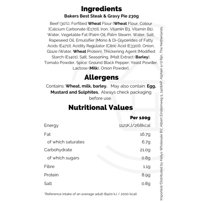 Bakers Best Steak & Gravy Pie 230g