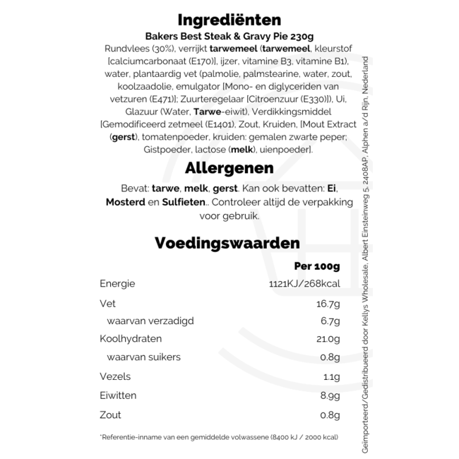 Bakers Best Steak & Gravy Pie 230g