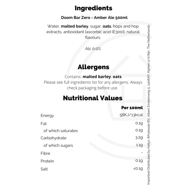 Sharp's Doom Bar Zero Amber Ale 500ml British Beer in Netherlands