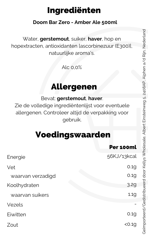 Sharp's Doom Bar Zero Amber Ale 500ml British Beer in Netherlands