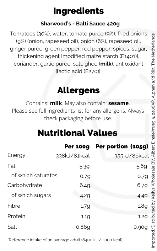 Sharwood's Balti Cooking Sauce 420g Brits Indiase curry Kellys