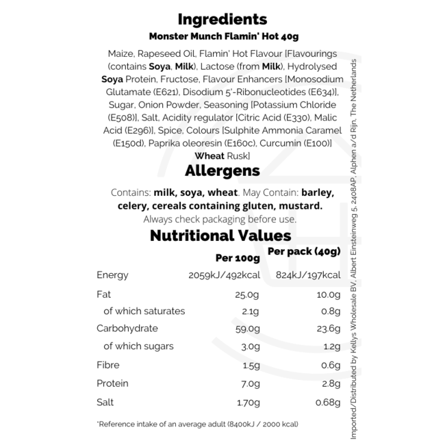 Monster Munch Flamin' Hot 40g BBD: 25-04-2026