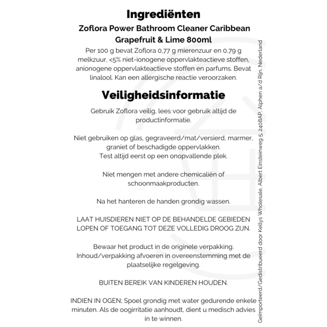 Zoflora Power Bathroom Cleaner Caribbean Grapefruit & Lime  800ml