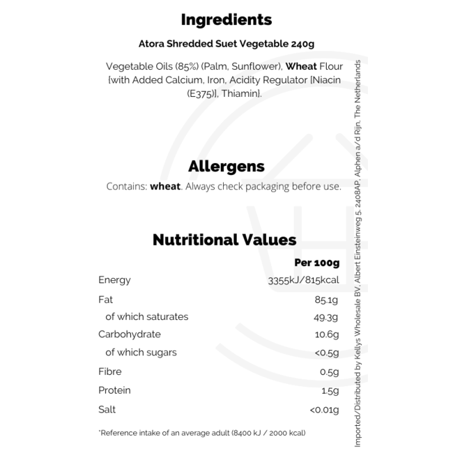 Atora Shredded Suet Vegetable 200g British Cooking Ingredients