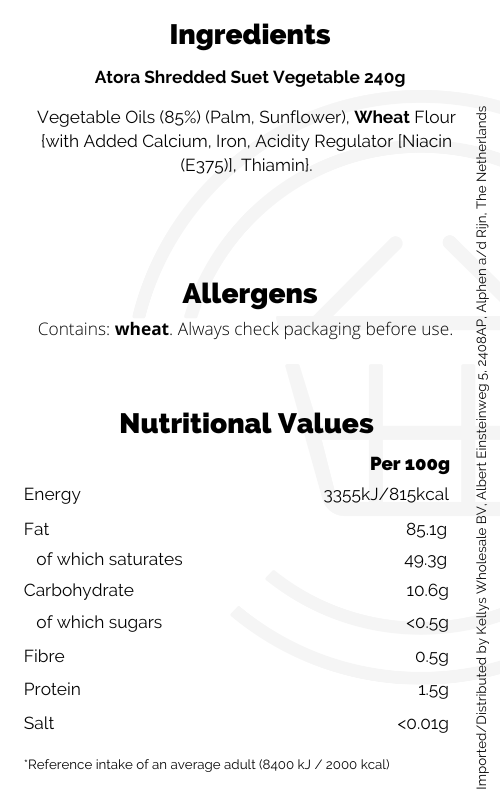Atora Shredded Suet Vegetable 200g British Cooking Ingredients