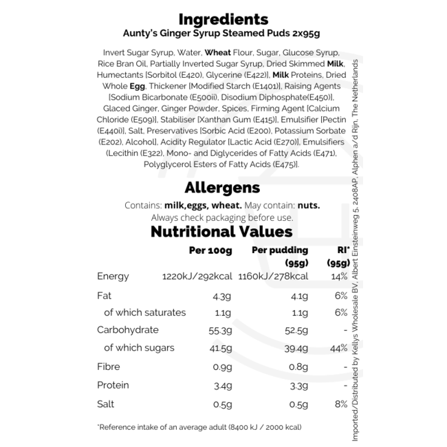 Auntys Steamed Ginger Syrup Puddings 2x100g