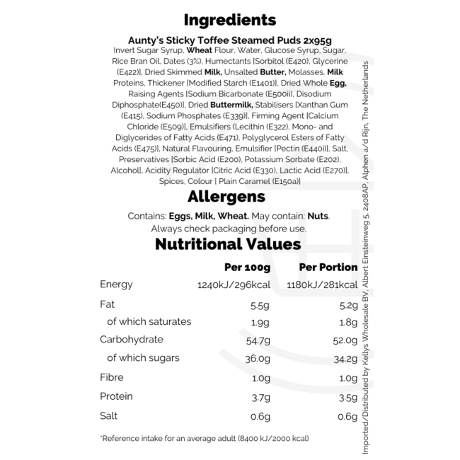 Auntys Steamed Sticky Toffee Puddings 2x100g