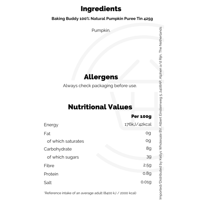 Baking Buddy 100% Natural Pumpkin Puree Tin 425g