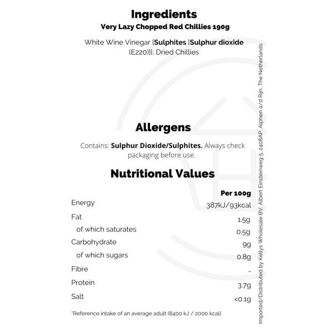 Very Lazy Chopped Red Chillies 190g