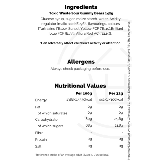 Toxic Waste Sour Gummy Bears 142g