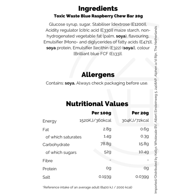 Toxic Waste Blue Raspberry Chew Bar 20g – Süßigkeiten