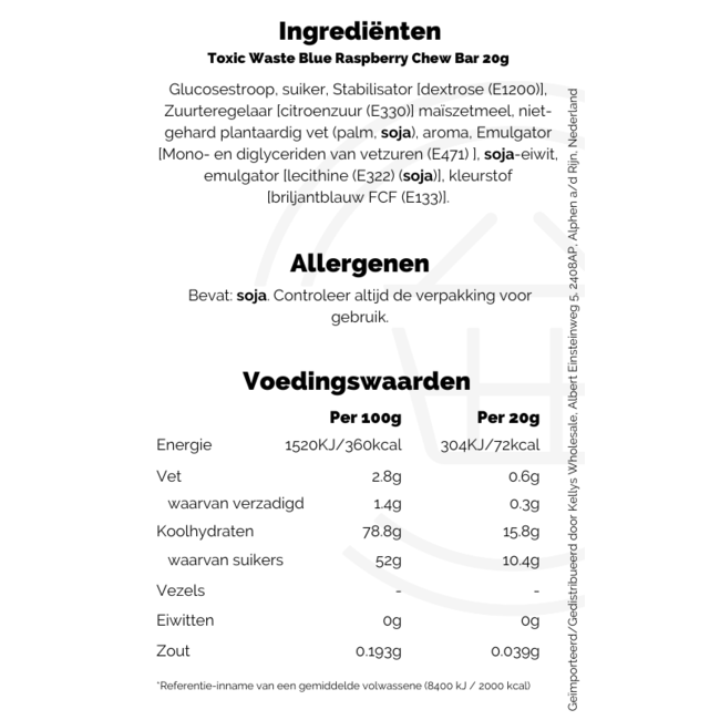 Toxic Waste Blue Raspberry Chew Bar 20g – Süßigkeiten