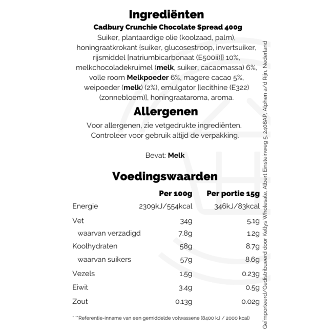 Cadbury Crunchie Chocolate Spread 400g