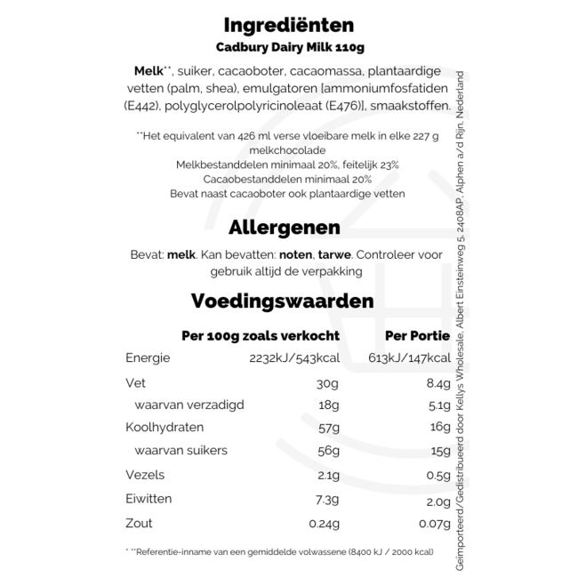 Cadbury Dairy Milk 110g – Schokolade