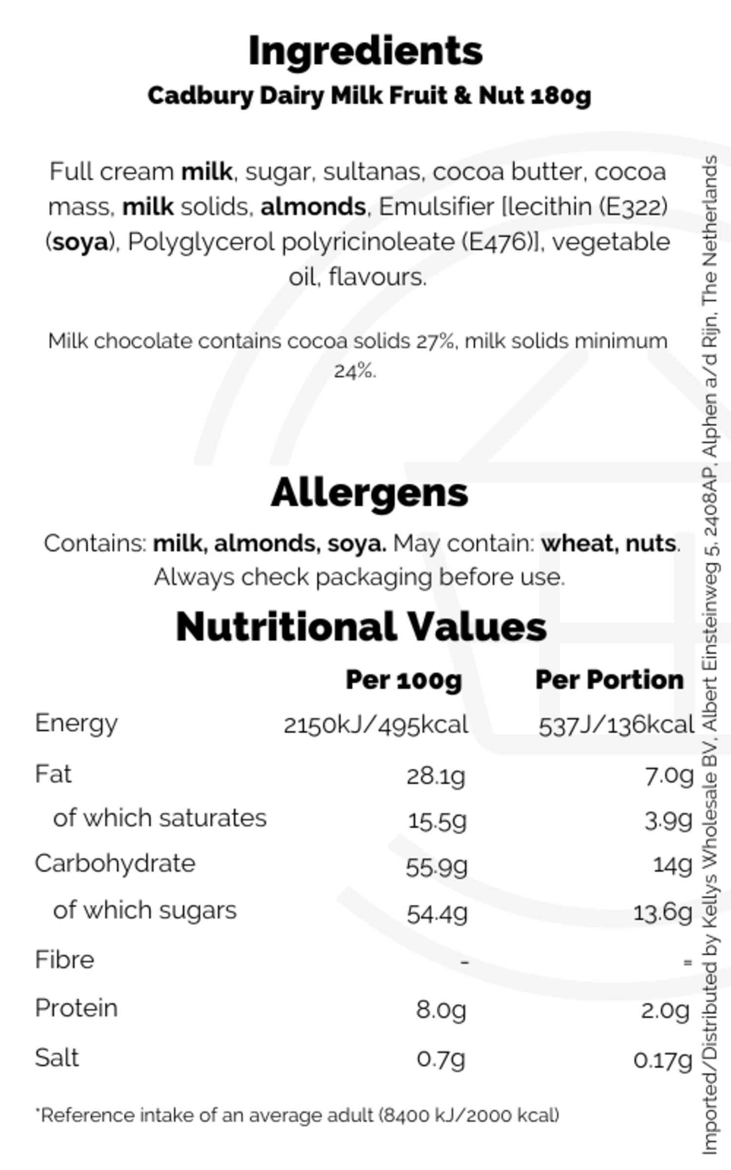 Cadbury Dairy Milk Fruit & Nut 180g Chocolate Kellys Expat Shopping