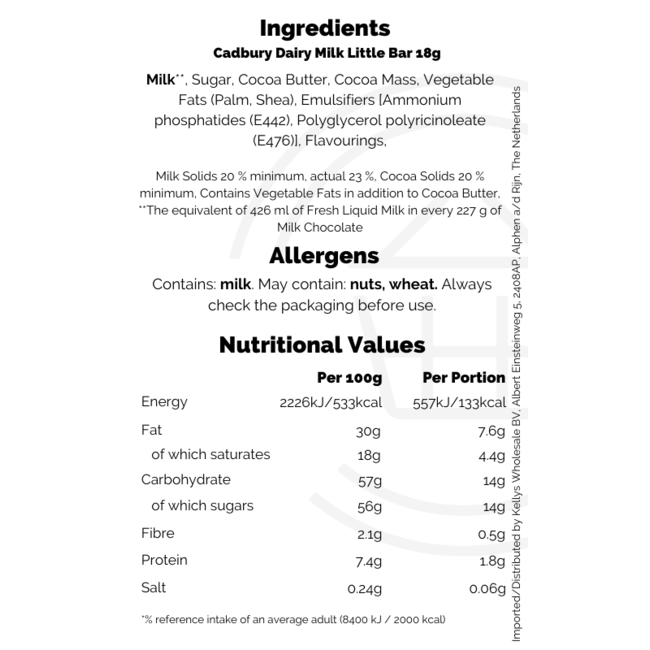 Cadbury Dairy Milk Little Bar 18g