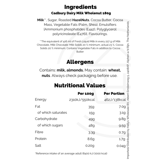 Cadbury Dairy Milk Wholenut 180g – Schokolade