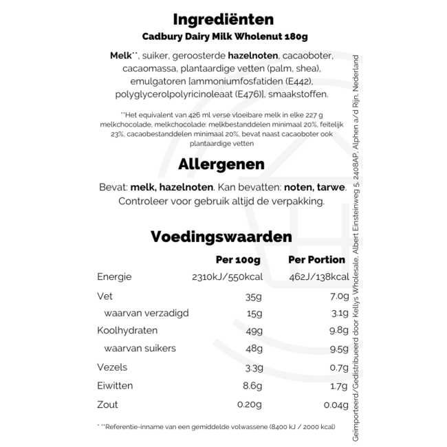 Cadbury Dairy Milk Wholenut 180g