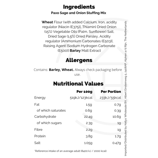 Paxo Sage and Onion Stuffing Mix 170g