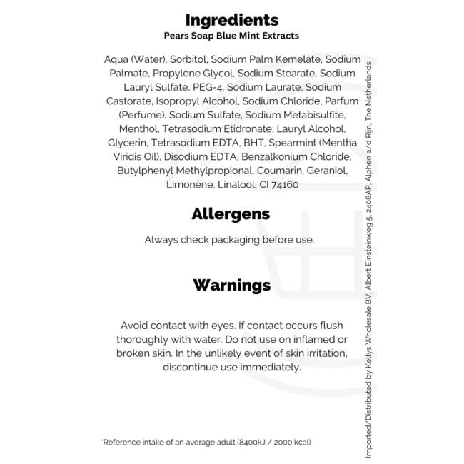 Pears Soap Transparant Blue Bar Mint Extracts 125g
